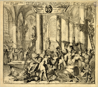 32352 Afbeelding van het interieur van de Domkerk te Utrecht tijdens de oorlog met Frankrijk, terwijl katholieke ...